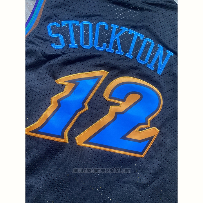 Camiseta Utah Jazz John Stockton #12 Mitchell & Ness 1996-97 Negro